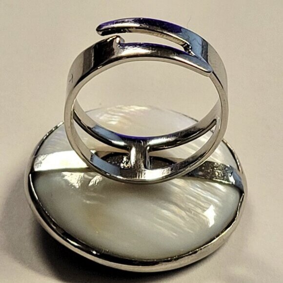 Natural Mother of Pearl Ring, Handmade Ring with Adjustable Band - Picture 8 of 15